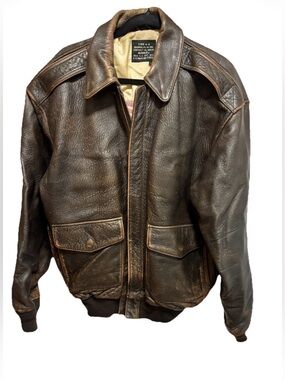 Avirex Brown Leather retro Bomber Jacket Men’s large